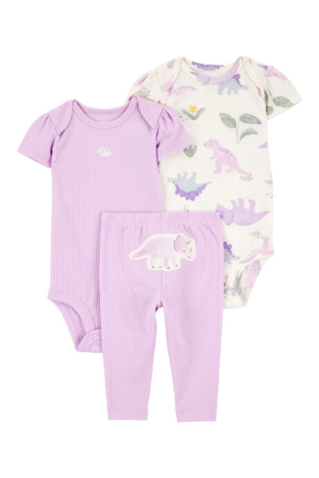 Set tres piezas de algodón, pantalón y dos bodies, diseño dinos Sin color