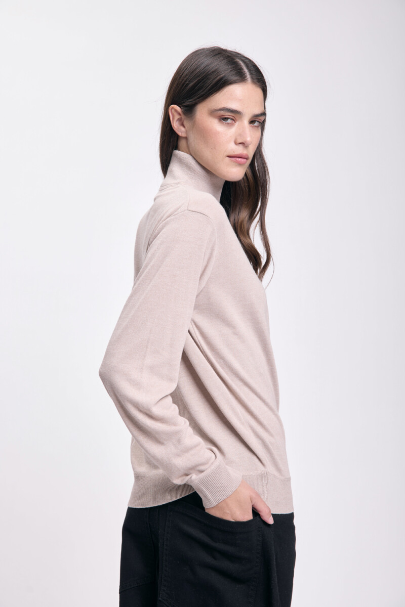 Polera de punto básica Beige