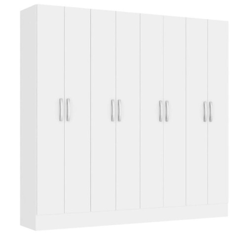 Ropero 8 puertas con estantes y perchero con interior natural - Blanco Ropero 8 puertas con estantes y perchero con interior natural - Blanco