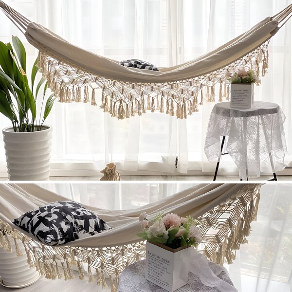 Hamaca Paraguaya Silla Colgante Reforzada Jardín Bolso + Acc Variante Color Blanco