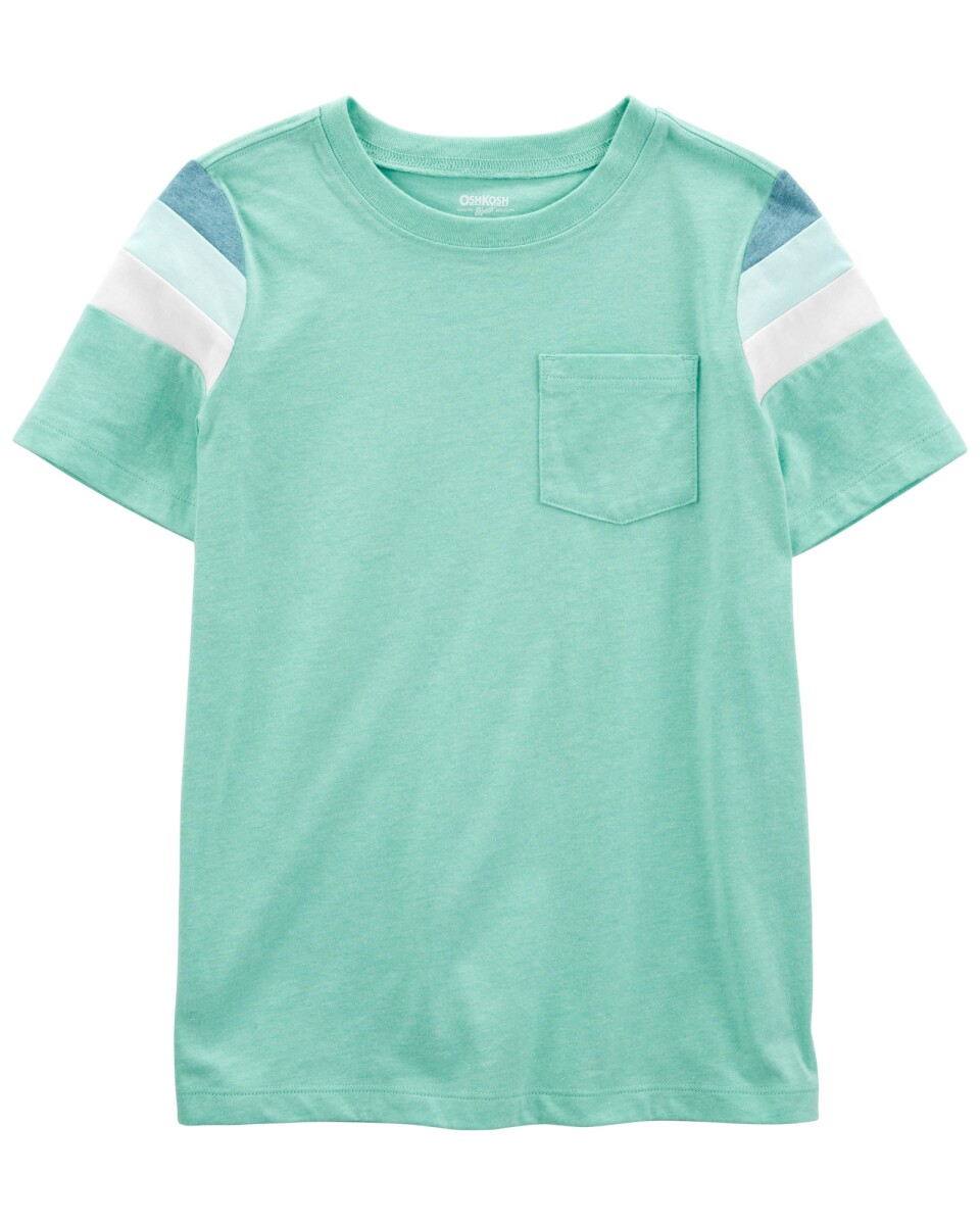 Remera de algodón, manga corta con franjas de colores 
