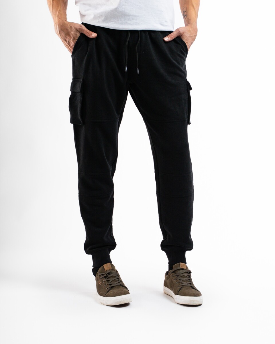 Pantalón Cargo de Felpa - Negro 