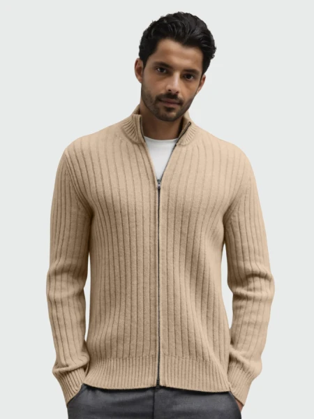 Herno - Cardigan de lana acanalada con cuello alto 0