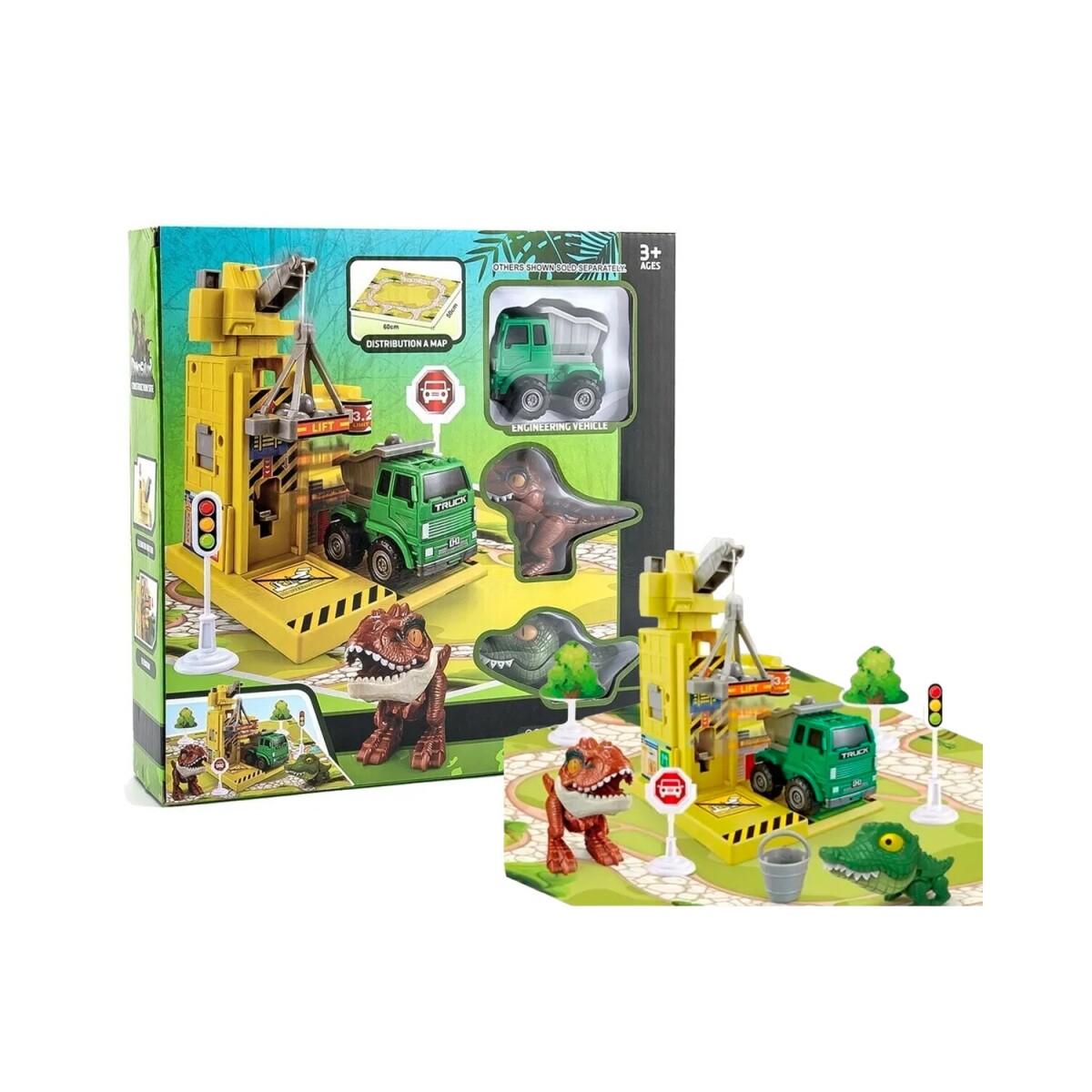 Juego set de construcción T-Rex con camión y grúa 