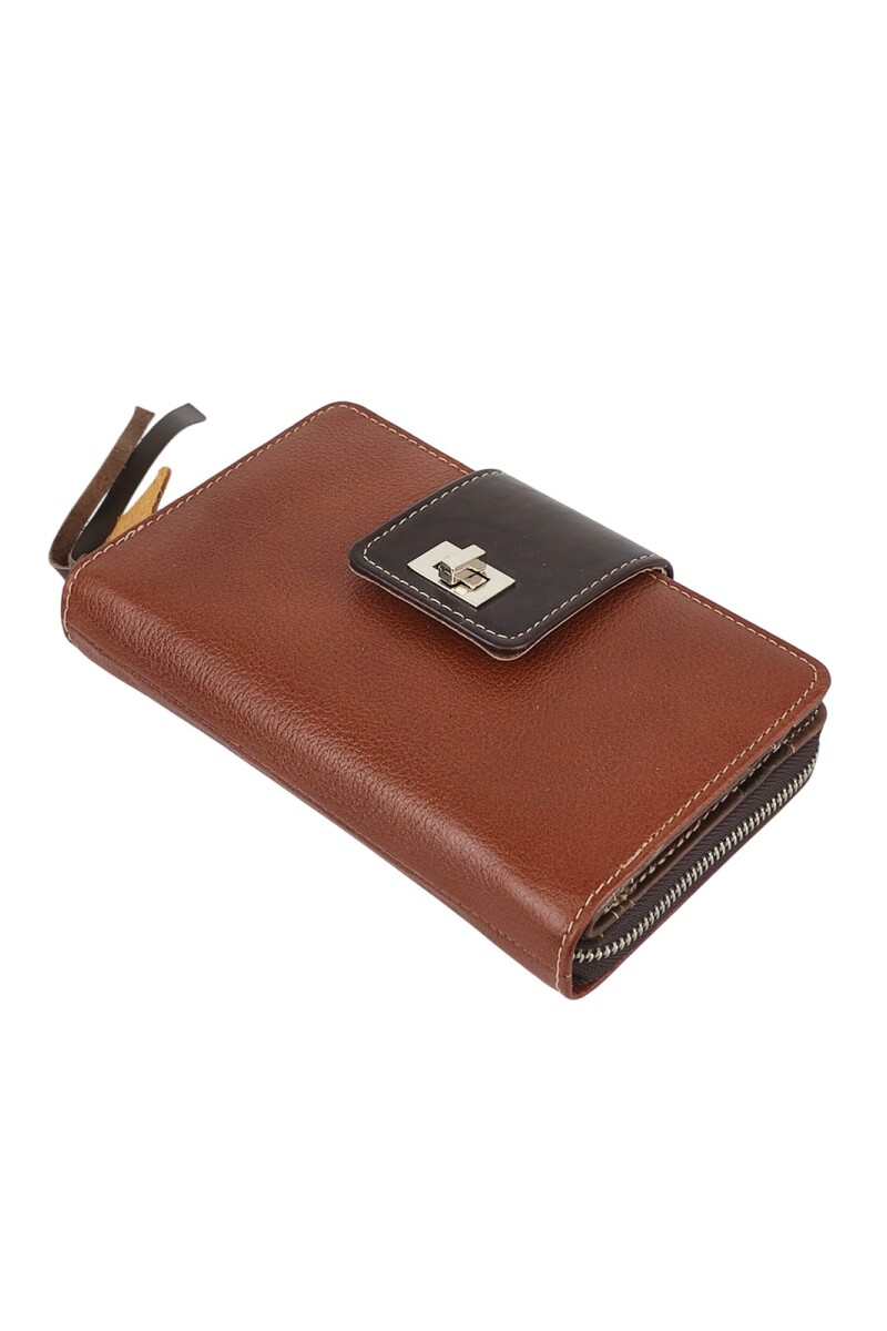 Monedero con tarjetero y cierre metálico Marrón