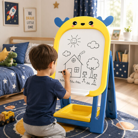 Pizarrón Magnético Infantil Plegable Para Dibujar y Aprender Azul/amarillo