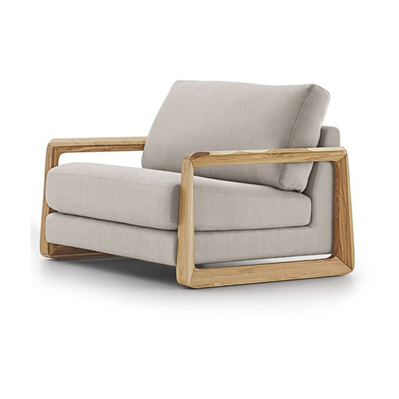 Sofa 1 cuerpo - Madera cinamomo - Tela tramada Beige Sofa 1 cuerpo - Madera cinamomo - Tela tramada Beige
