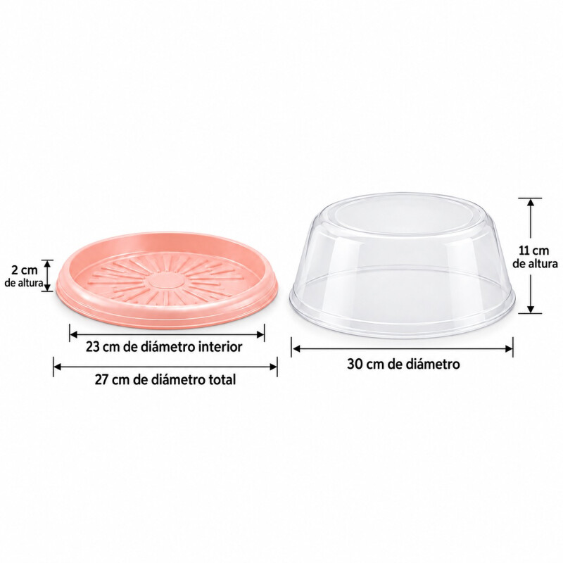 Cubre Torta con Tapa Transparente y Bandeja Plástica 30 cm Rosa