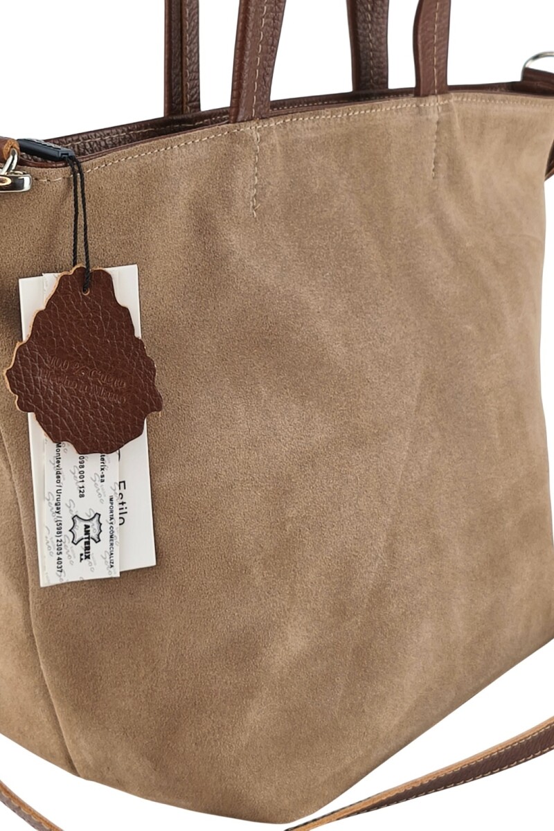 Cartera versátil de cuero y gamuza Beige