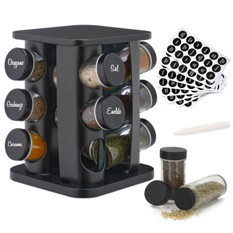 Especiero Giratorio 12 Frascos Vidrio Para Condimentos Cocina Acero Inoxidable Imback Negro Especiero Giratorio 12 Frascos Vidrio Para Condimentos Cocina Acero Inoxidable Imback Negro