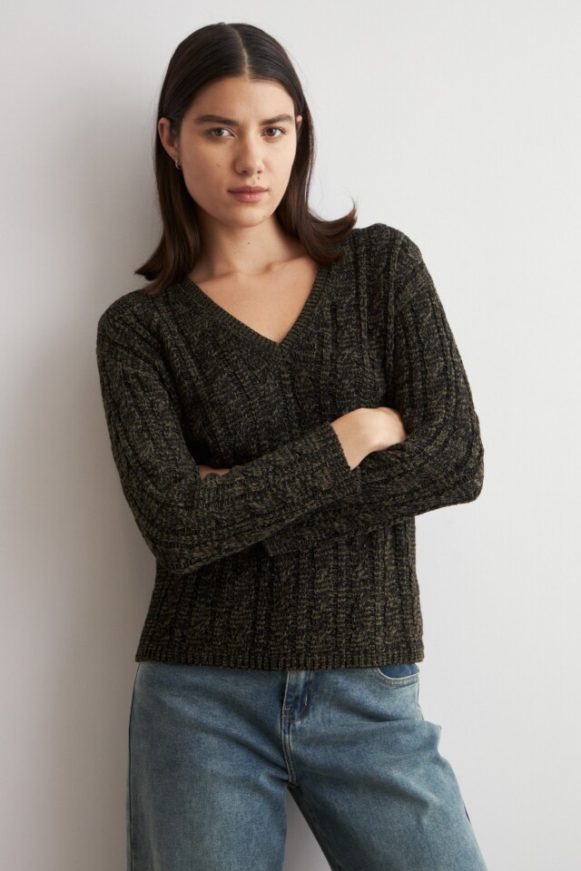Sweater cinta estructuras verde oliva
