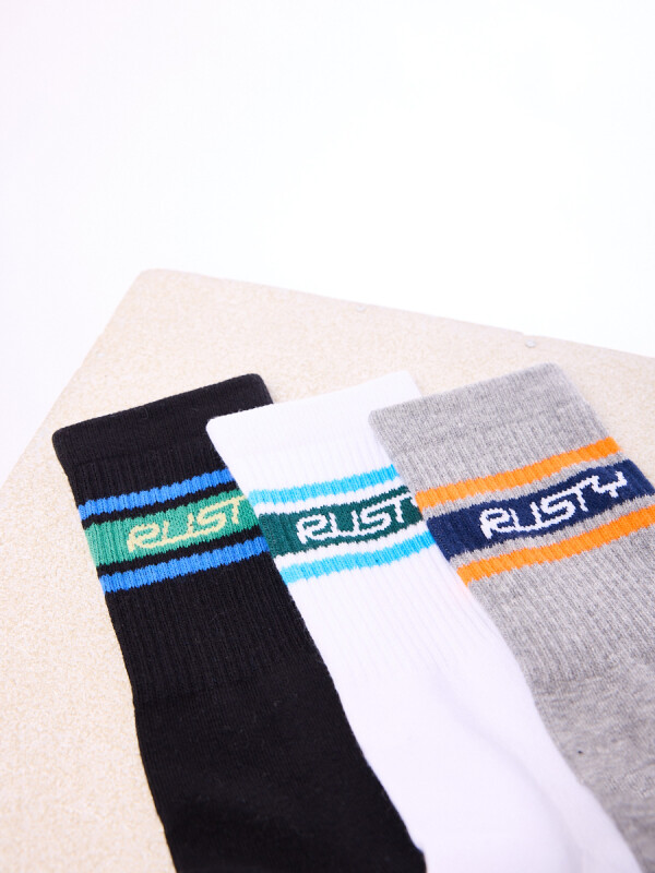 MEDIAS CREWS (1/2 CAÑA x 3 ) RUSTY Blanco/negro/gris