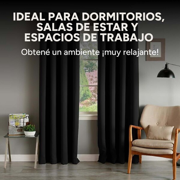 Cortina Blackout 100% Engomada Termica Set 2 Paños Tipo Lino Color Variante Negro