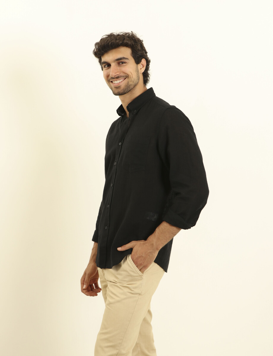 011665 CAMISA DE LINO HARRINGTON LABEL Negro