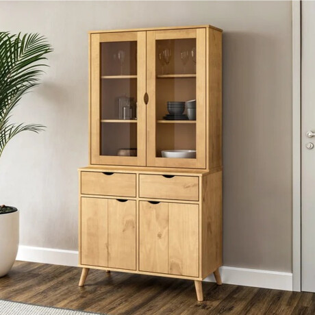 CRISTALERO 4 PUERTAS 2 CAJONES COPERO BOTELLERO ARMARIO ESTANTERÍA EN MADERA MACIZA MADERA