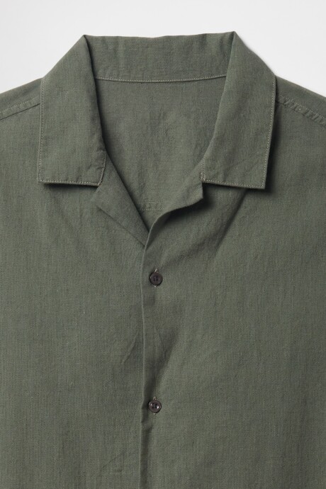 Camisa De Lino Manga Corta Hombre Mesculen Green