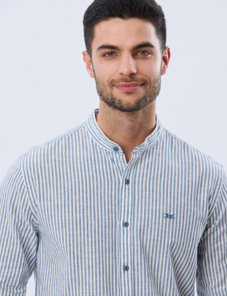 CAMISA RAYADA DE LINO CUELLO MAO Denim