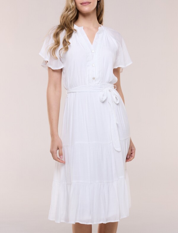 Vestido Con Lazo & Detalle Pun BLANCO