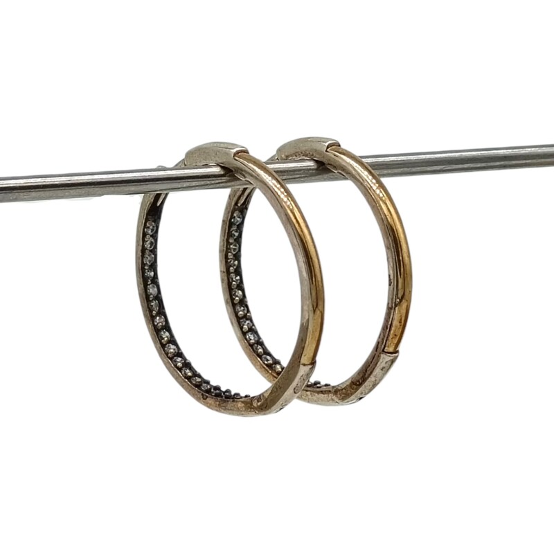 Caravanas aro con oro y zirconias - plata 925 con doublé en oro- zirconia - CA8456 conpiedra