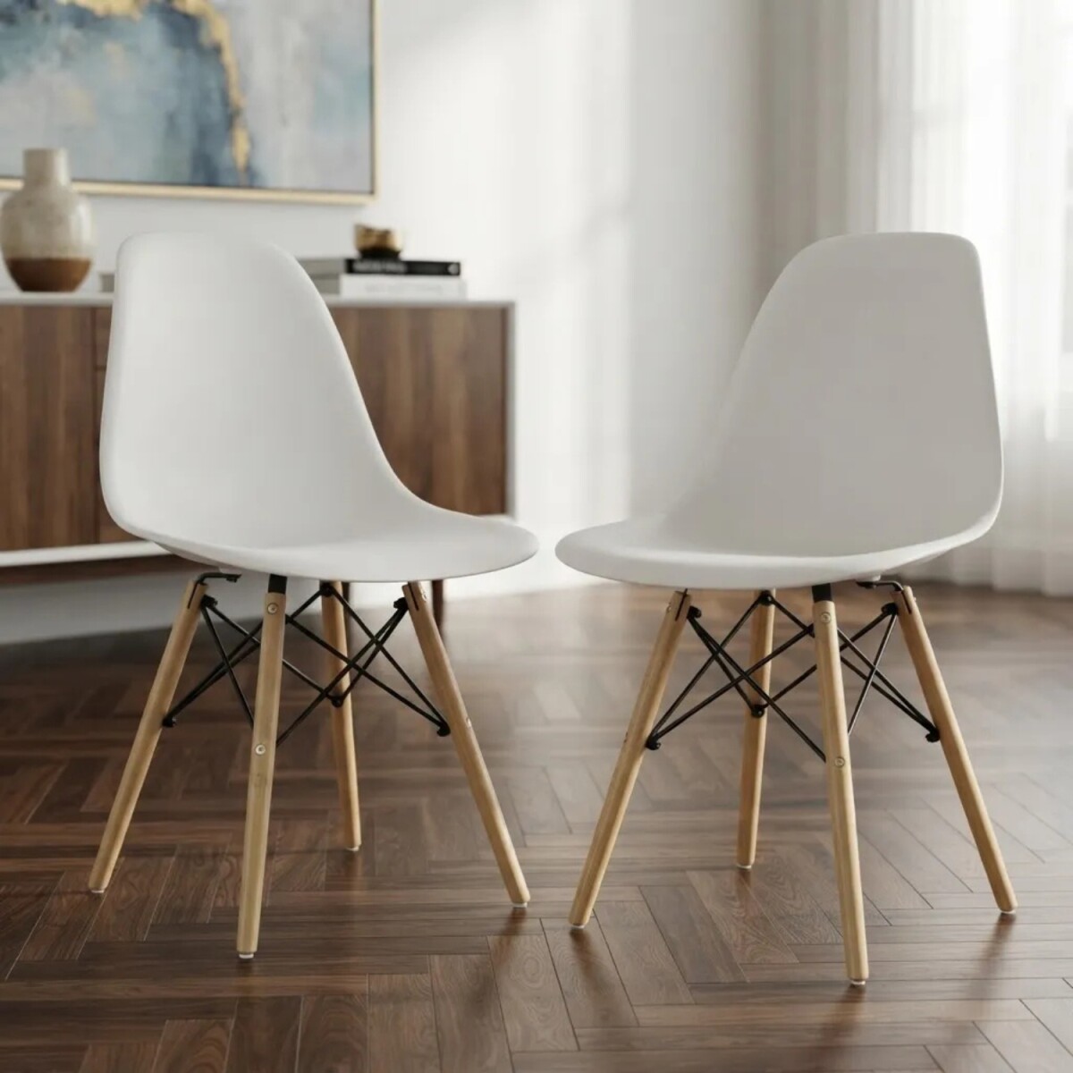 Pack 2 Sillas De Comedor Eames Lumax De Diseño Moderno Con Patas De Madera - Blanco 