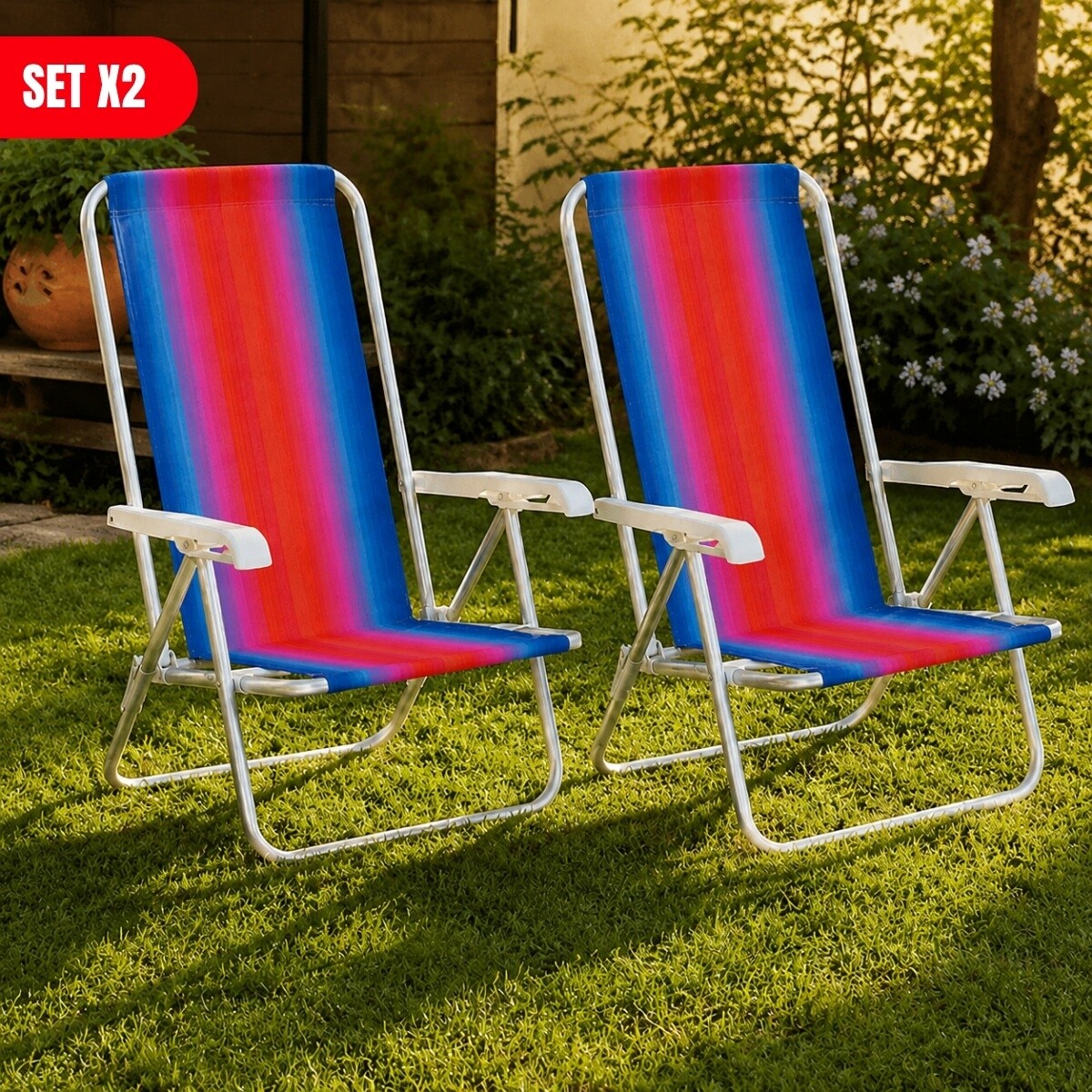 Set x2 Silla reclinable 4 posiciones aluminio - NARANJA/AZUL 