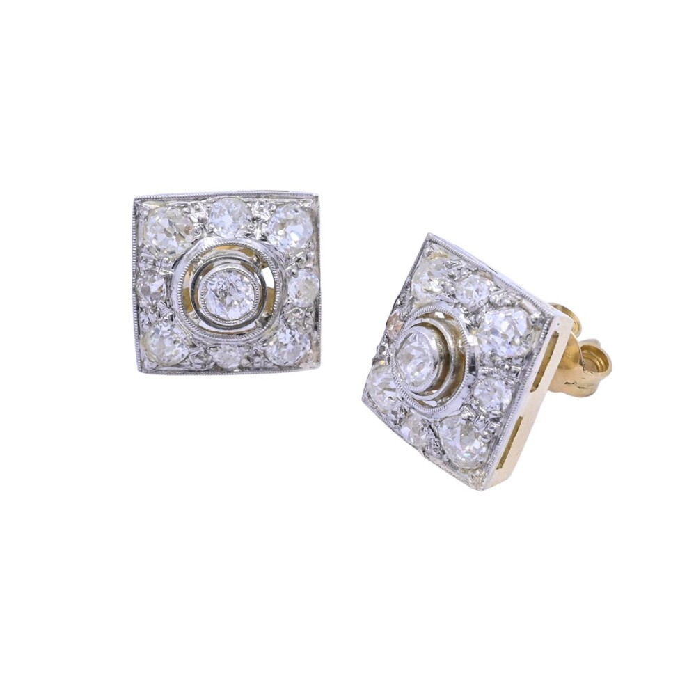 Caravanas oro 18k estilo antiguo 2 tonos con brillantes. Caravanas oro 18k estilo antiguo 2 tonos con brillantes.