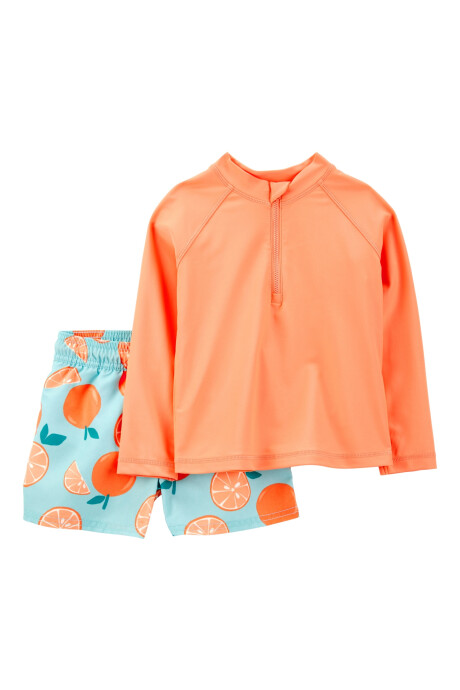 Traje de baño dos piezas, protección UPF 50+, manga larga, diseño naranjas Sin color