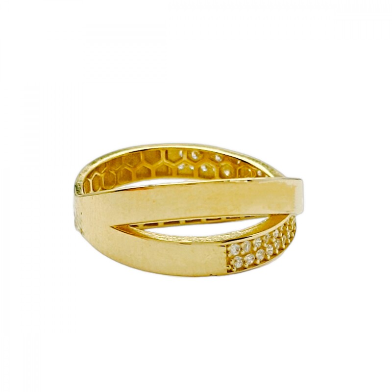 Anillo Cruzado Brillante -Oro bajo-Piedra Zirconia-AN8231 conpiedra
