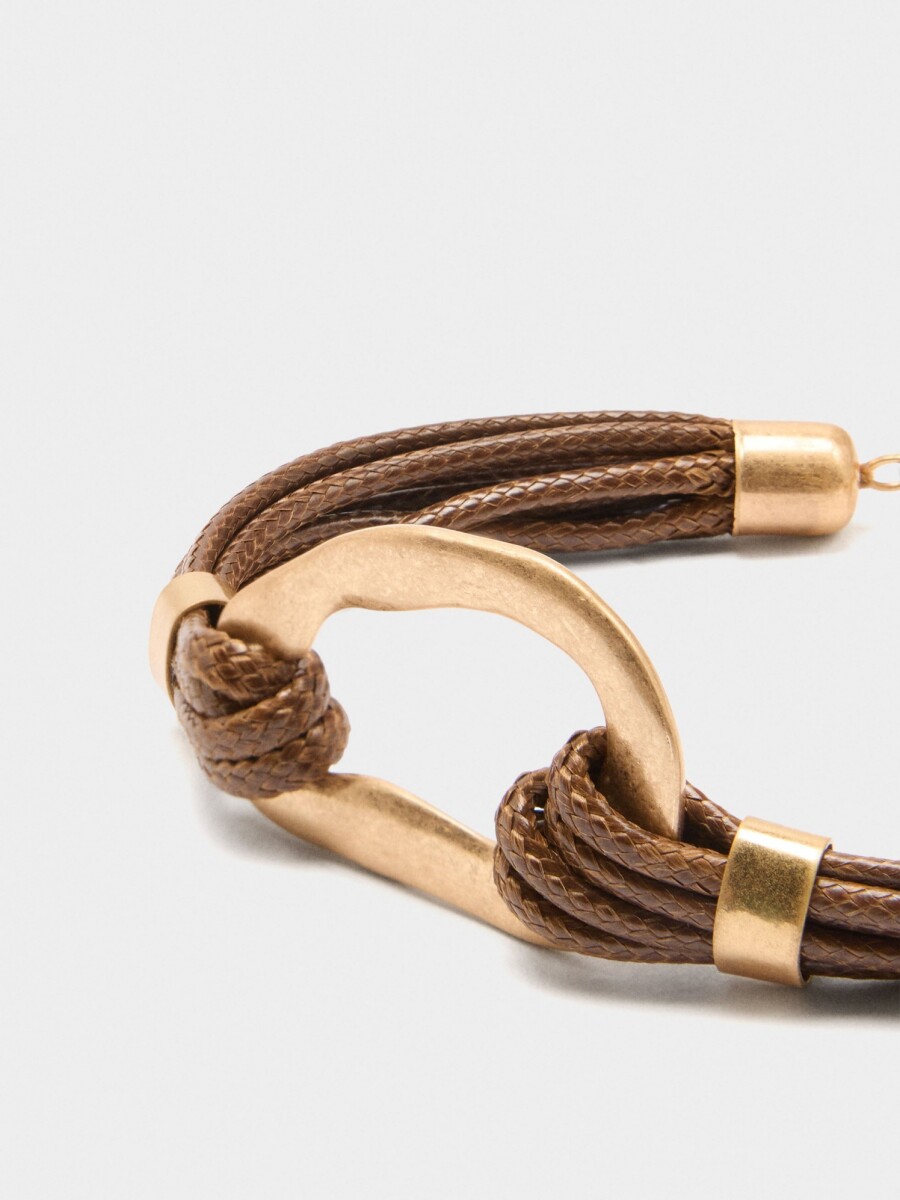 Pulsera Multicordón Con Aro marron