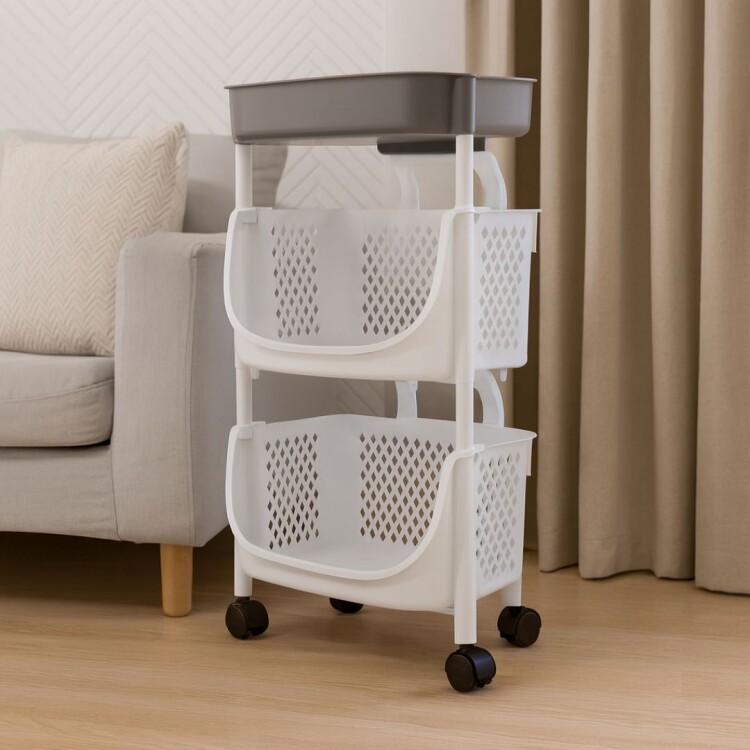CARRITO ORGANIZADOR APILABLE MULTIUSO CON RUEDAS 2 NIVELES CARRITO ORGANIZADOR APILABLE MULTIUSO CON RUEDAS 2 NIVELES