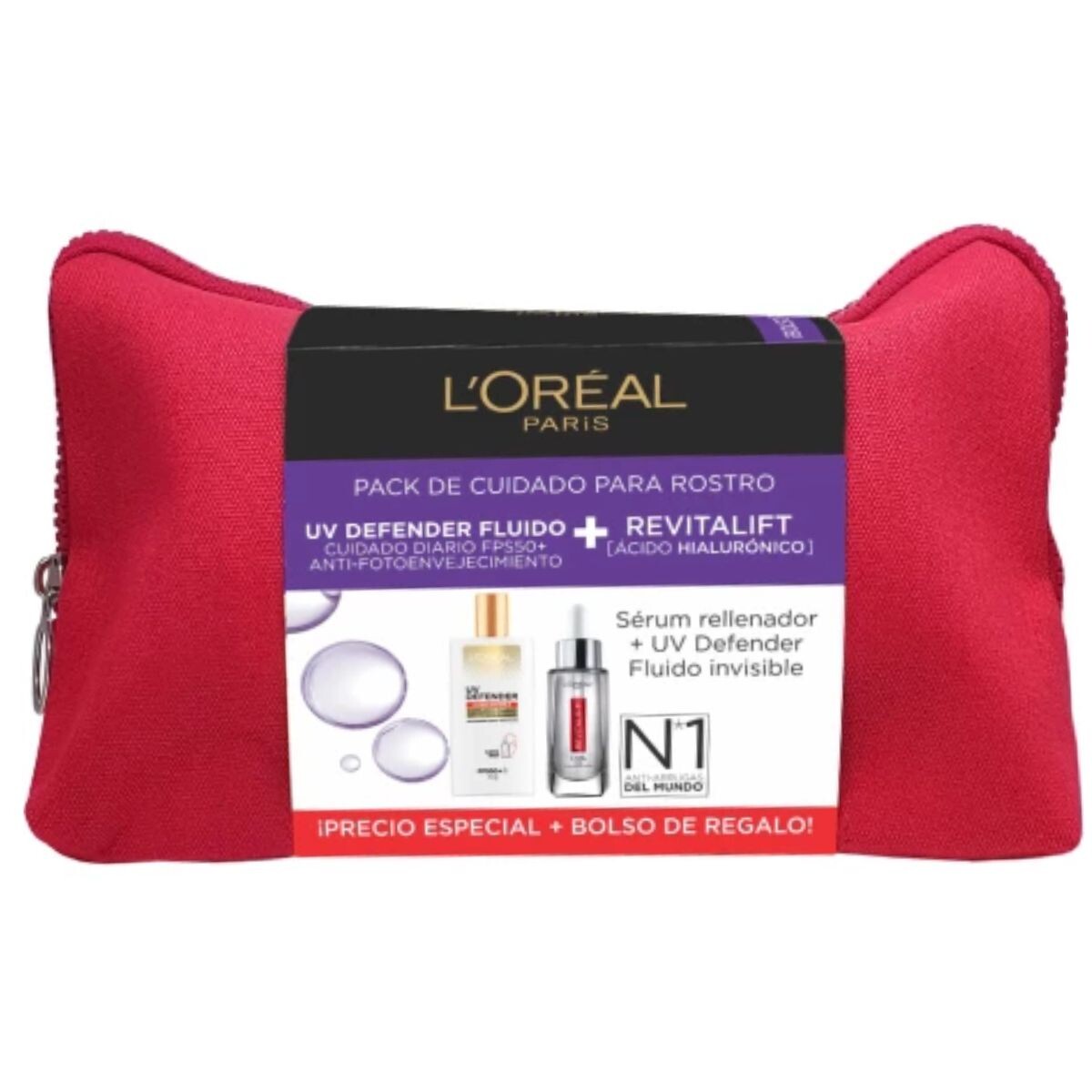 Pack L'Oréal Cuidado para el Rostro UV Defender Fluido Invisible + Sérum Revitalift + Neceser DE REGALO 
