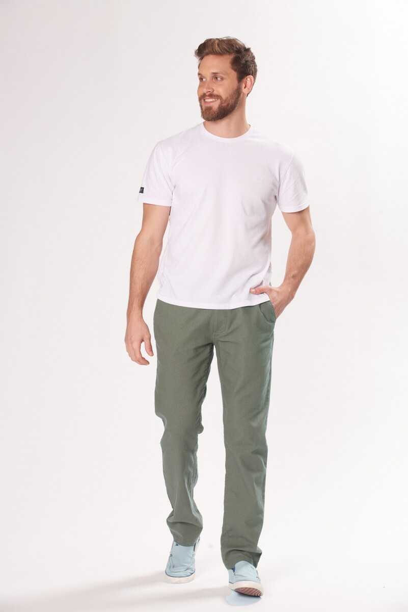 PANTALÓN DE LINO CON CINTURA ELASTIZADA - Verde 