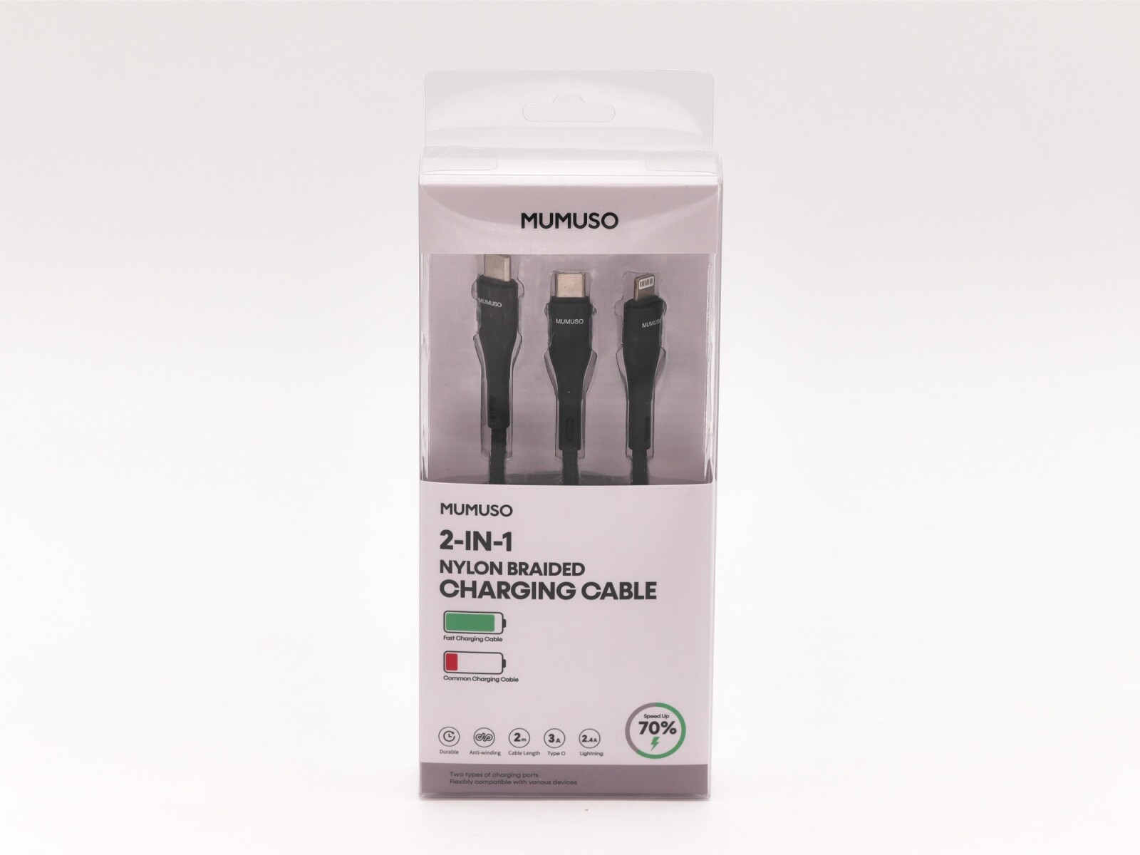 CABLE DE CARGA 2 EN 1 NYLON TRENZADO (TIPO C A LIGHTNING+TIPO C/NEGRO) 