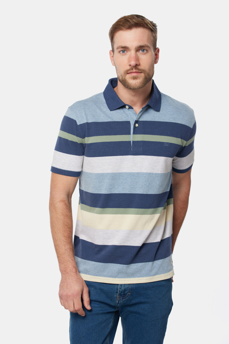 REMERA POLO JERSEY RAYADA - Celeste 