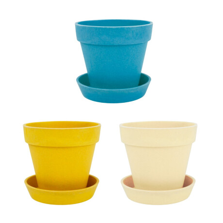 Set de 3 macetas de plastico con plato Set de 3 macetas de plastico con plato
