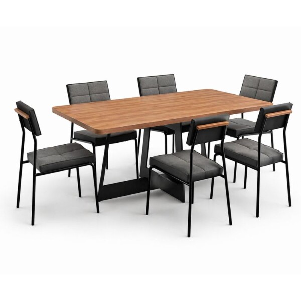 JUEGO DE COMEDOR MESA RECTANGULAR + 6 SILLAS - NOGAL/NEGRO JUEGO DE COMEDOR MESA RECTANGULAR + 6 SILLAS - NOGAL/NEGRO