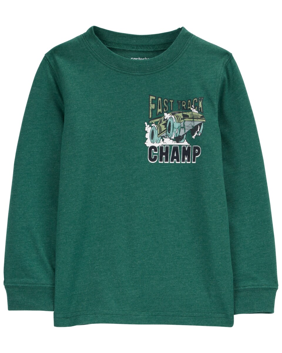 Remera de algodón, manga larga, estampa todoterreno 