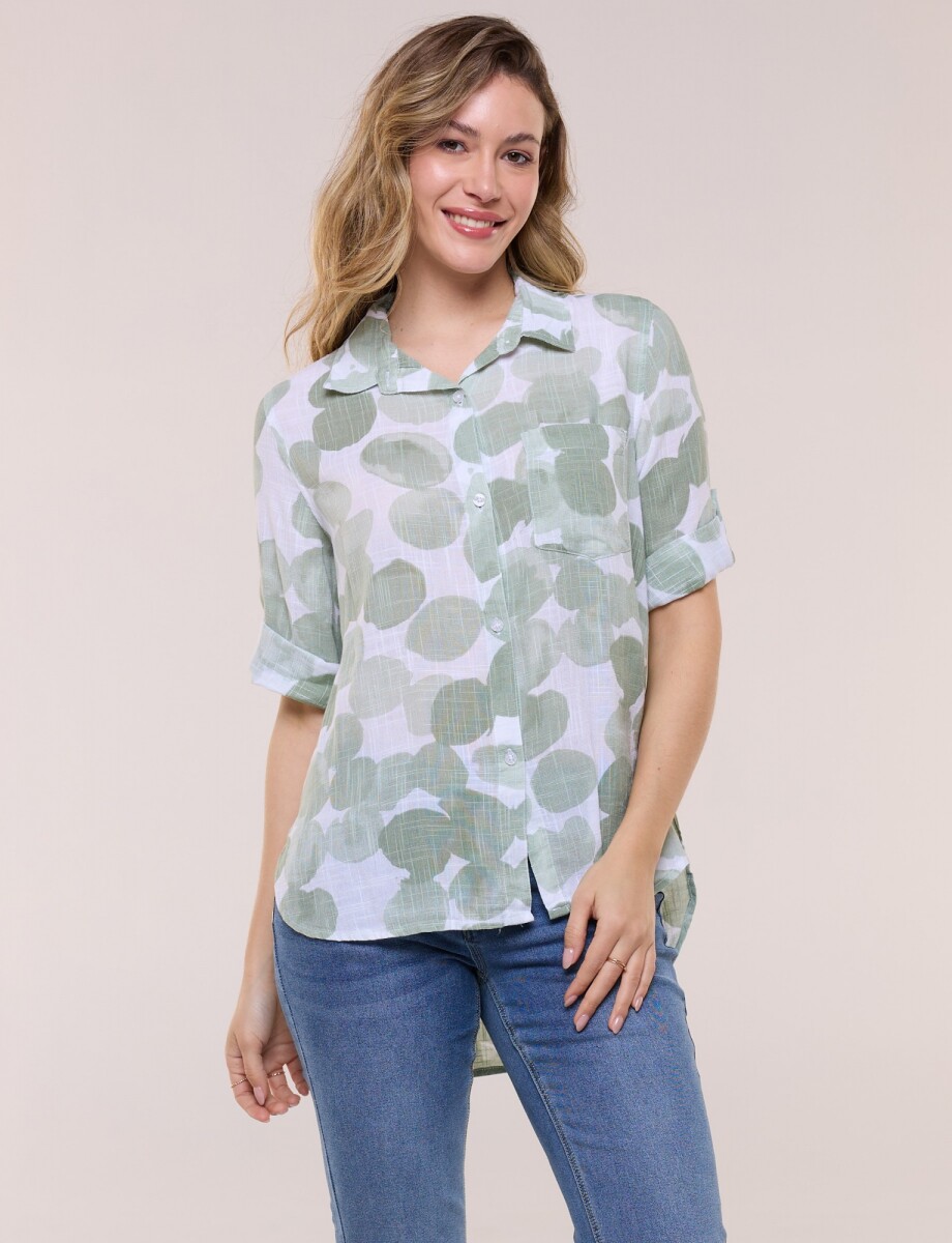 Camisa Estampada Y Ruedo Asimetrico - Verde/multi 