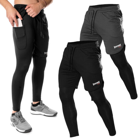 Short Deportivo Con Calza Termica Larga SetX2 Expert Negro