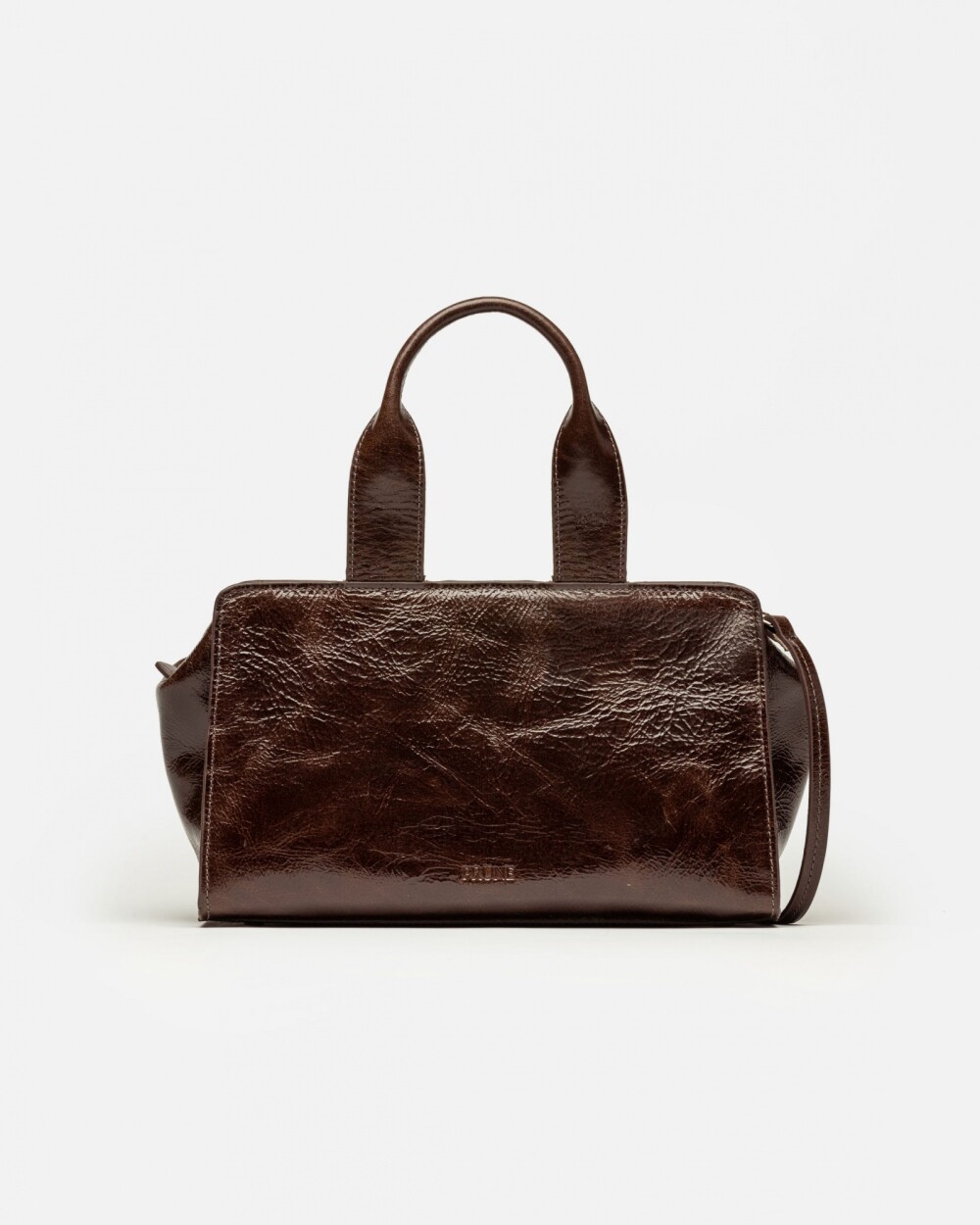 Cartera de mano Mila en cuero arrugado Marron