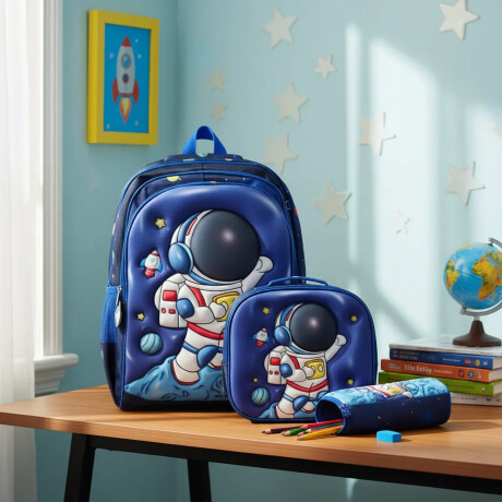 Set Mochila Lonchera Cartuchera Escolar 3 Piezas Azul