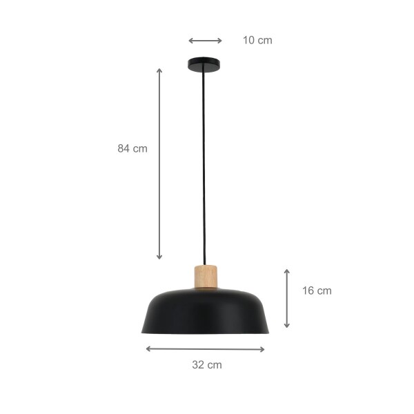 Lampara De Techo Colgante de 32cm Campana Nórdica de Madera y Metal Negra Lampara De Techo Colgante de 32cm Campana Nórdica de Madera y Metal Negra