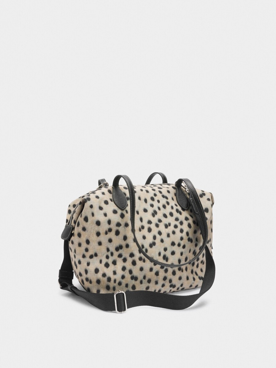 Bolso Shopper De Nylon Estampado Animal crudo