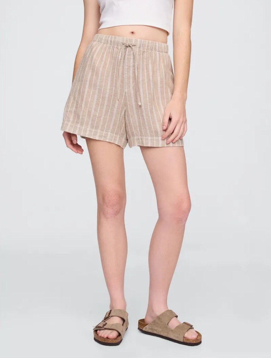 Short De Lino A Rayas Mujer - Khaki Stripe 