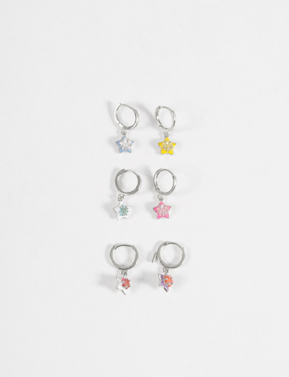 Set de aros dije estrellas - plateado 