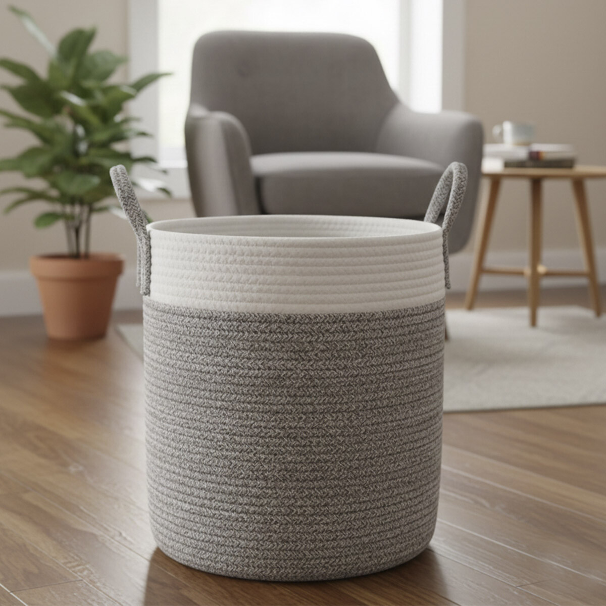 Canasto de Hilo Gris y Blanco Home Class 38 x 33 cm 