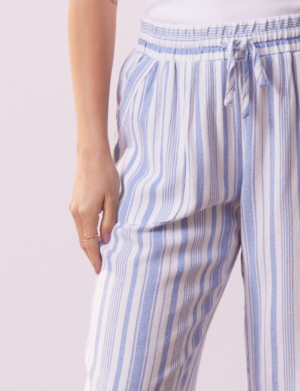 Pantalon Lino AZUL/BLANCO
