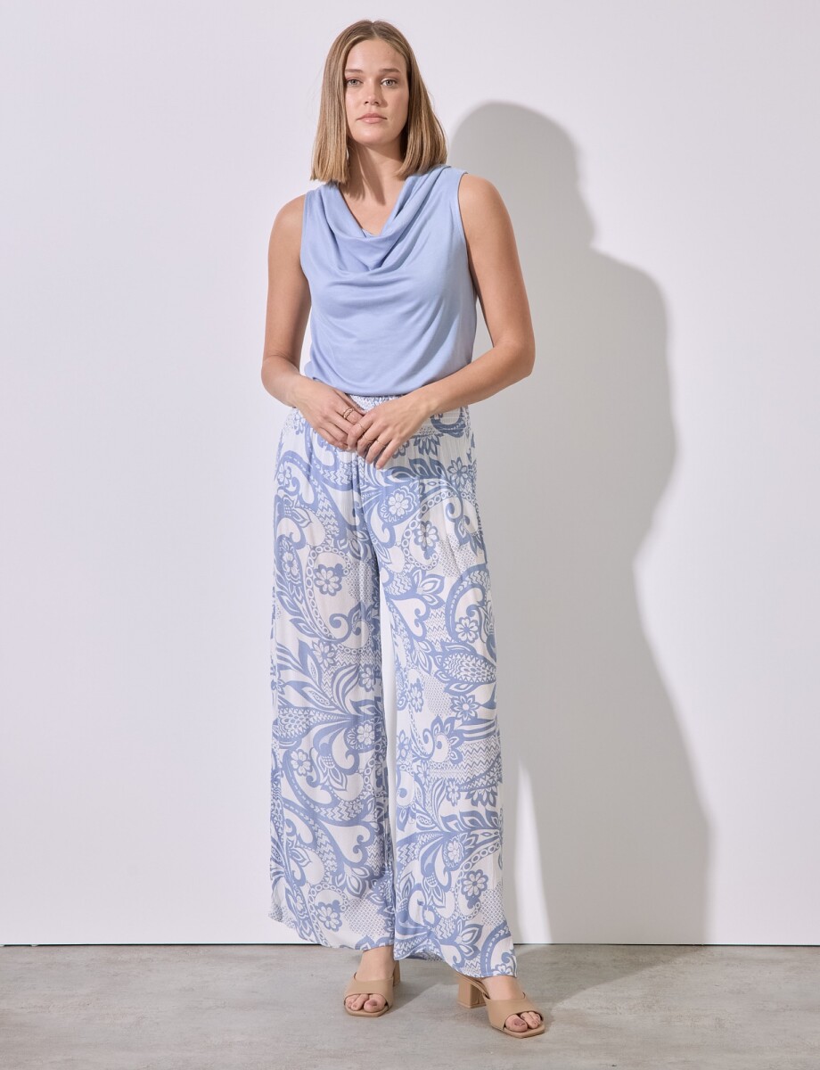 Pantalon Pull On Print - Azul/blanco 