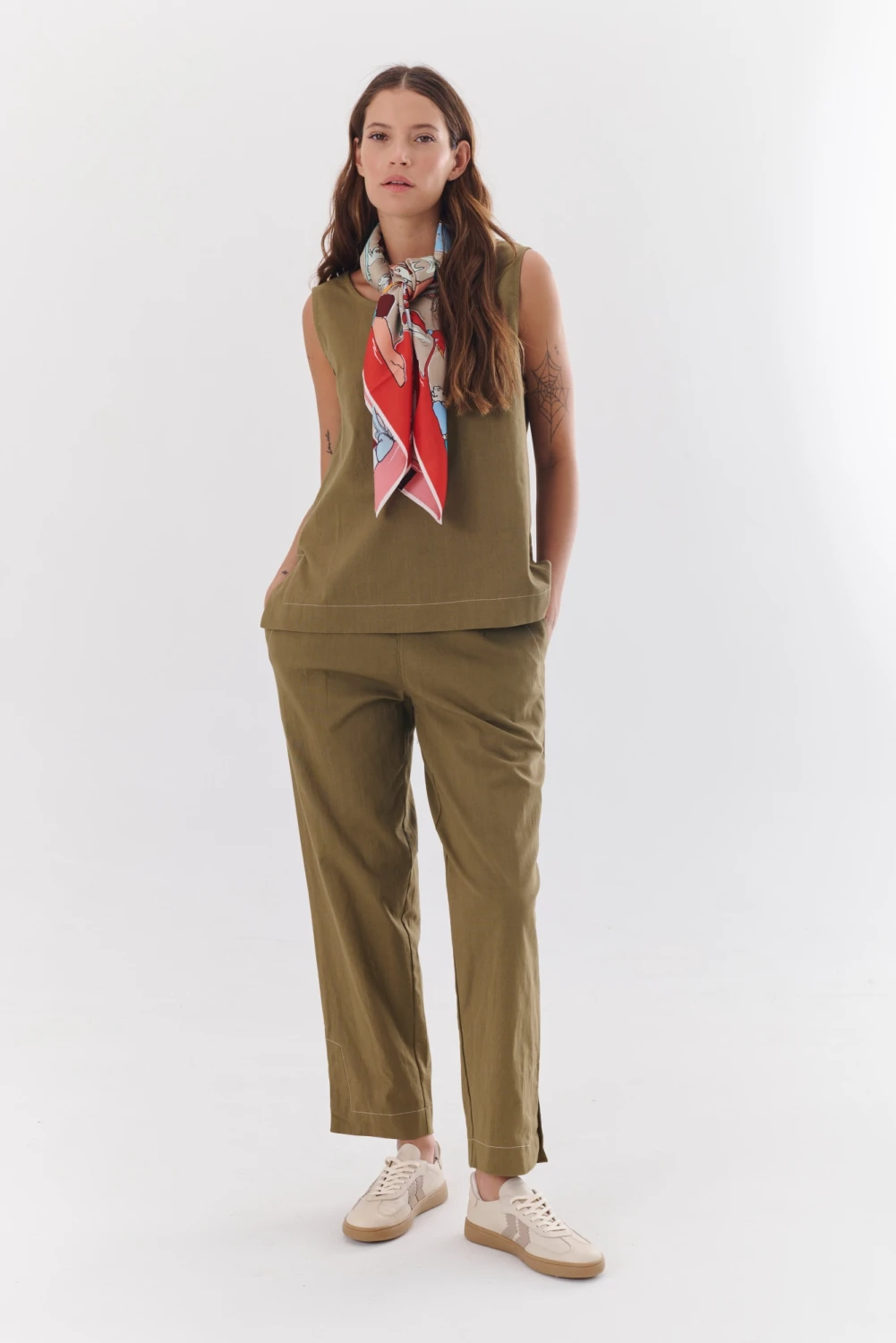 PANTALON LINO STRECH verde 2