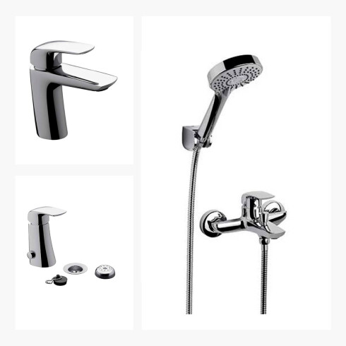 Juego Completo De Griferia Para Baño, Incluye Lavatorio Bajo,Bidet Y Ducha Exterior Linea Epuyen Fv 000